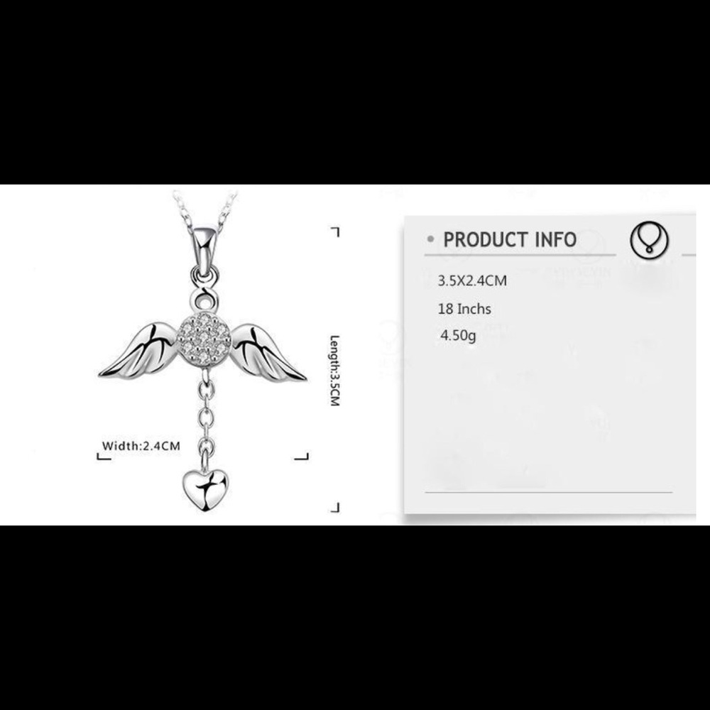 Last 1 AngelWings Necklace 18”Sterling SilverChain - Picture 2 of 6